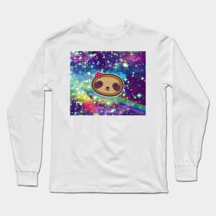 Flower Sloth Face Rainbow Space Long Sleeve T-Shirt